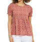Style & Co Women's Printed Smocked Top Brown Size Small