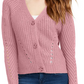 Pink Rose Junior's Eyelet Cardigan Sweater Pink Size Large