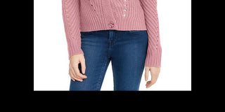 Pink Rose Junior's Eyelet Cardigan Sweater Pink Size Large