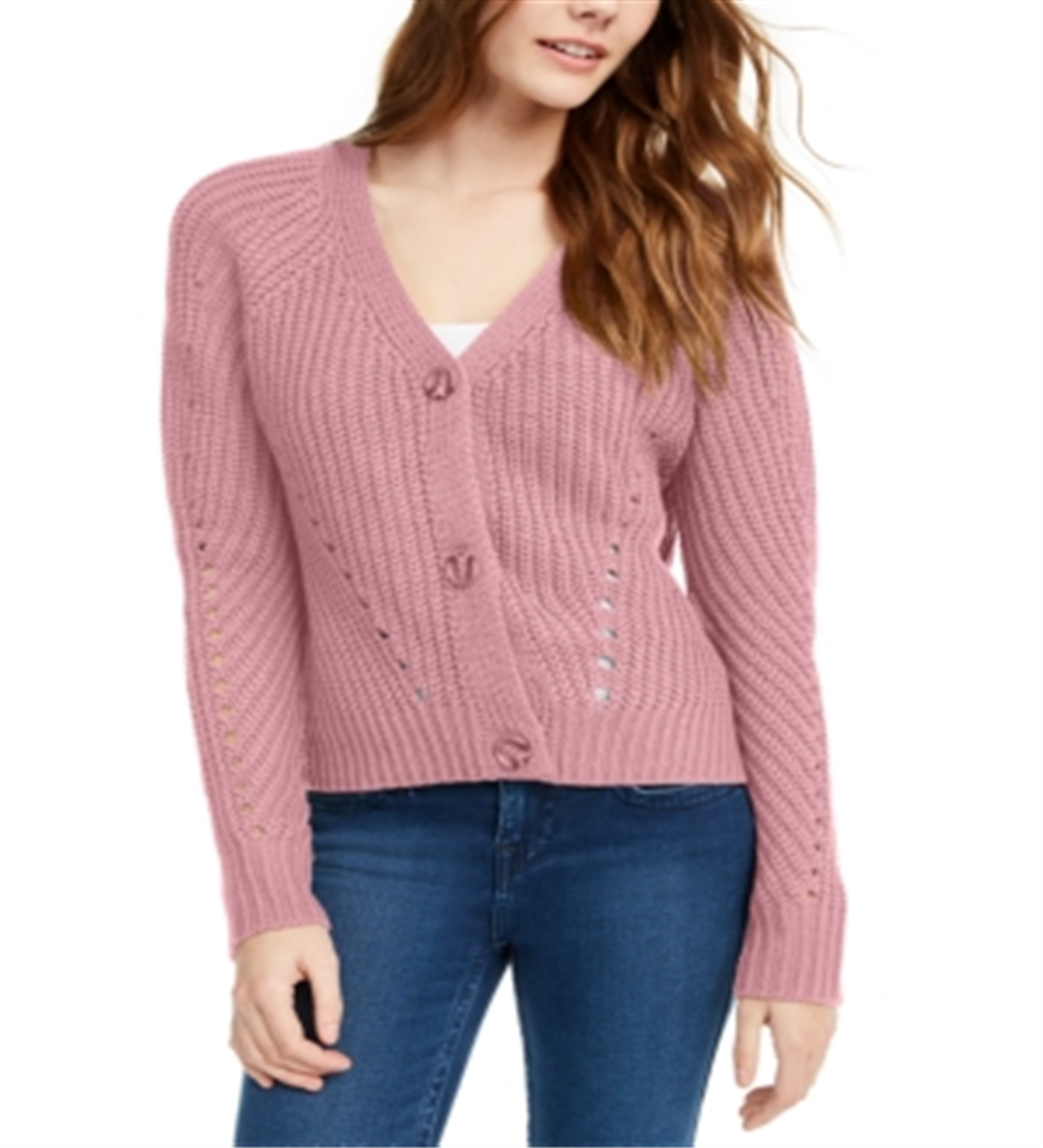 Pink Rose Junior's Eyelet Cardigan Sweater Pink Size Large