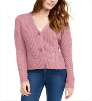 Pink Rose Junior's Eyelet Cardigan Sweater Pink Size Large