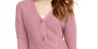 Pink Rose Junior's Eyelet Cardigan Sweater Pink Size Large