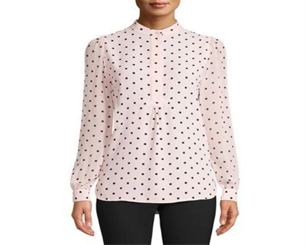 Anne Klein Women's Cherry Blossom Long Partitioned Poet Blouse Pink Size XS