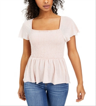 Rewash Junior's Smocked High Low Top Pink Size X-Large