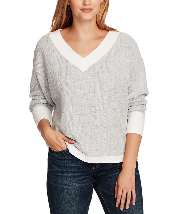 Vince Camuto Women's Ribbed V Neck Sweater White Size X-Large