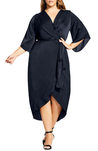 City Chic Women's OPULENT WRAP DRESS Black Size X-Small