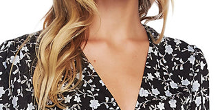 1.STATE Women's Romantic Vines Mini Floral Wrap Dress Black