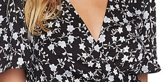 1.STATE Women's Romantic Vines Mini Floral Wrap Dress Black