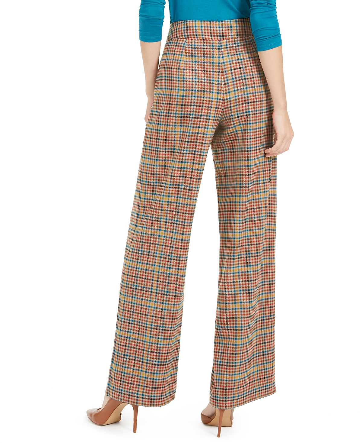 INC International Concepts Women's Belted Plaid Wide Leg Pants Green Size 4