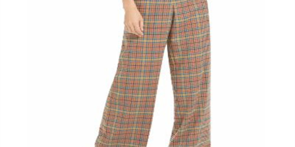 INC International Concepts Women's Belted Plaid Wide Leg Pants Green Size 4