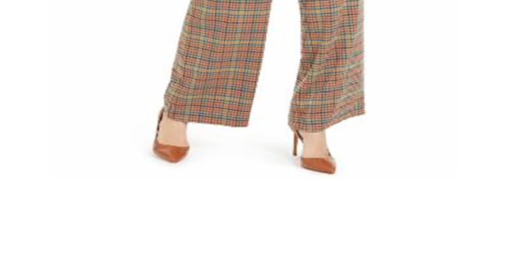 INC International Concepts Women's Belted Plaid Wide Leg Pants Green Size 4