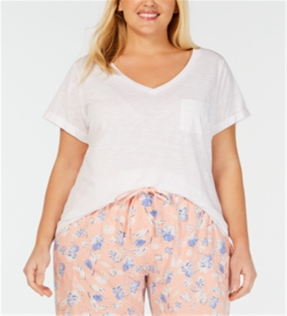 Charter Club Women's Short Sleeve Knit Pajama Shirt White Size 2XL