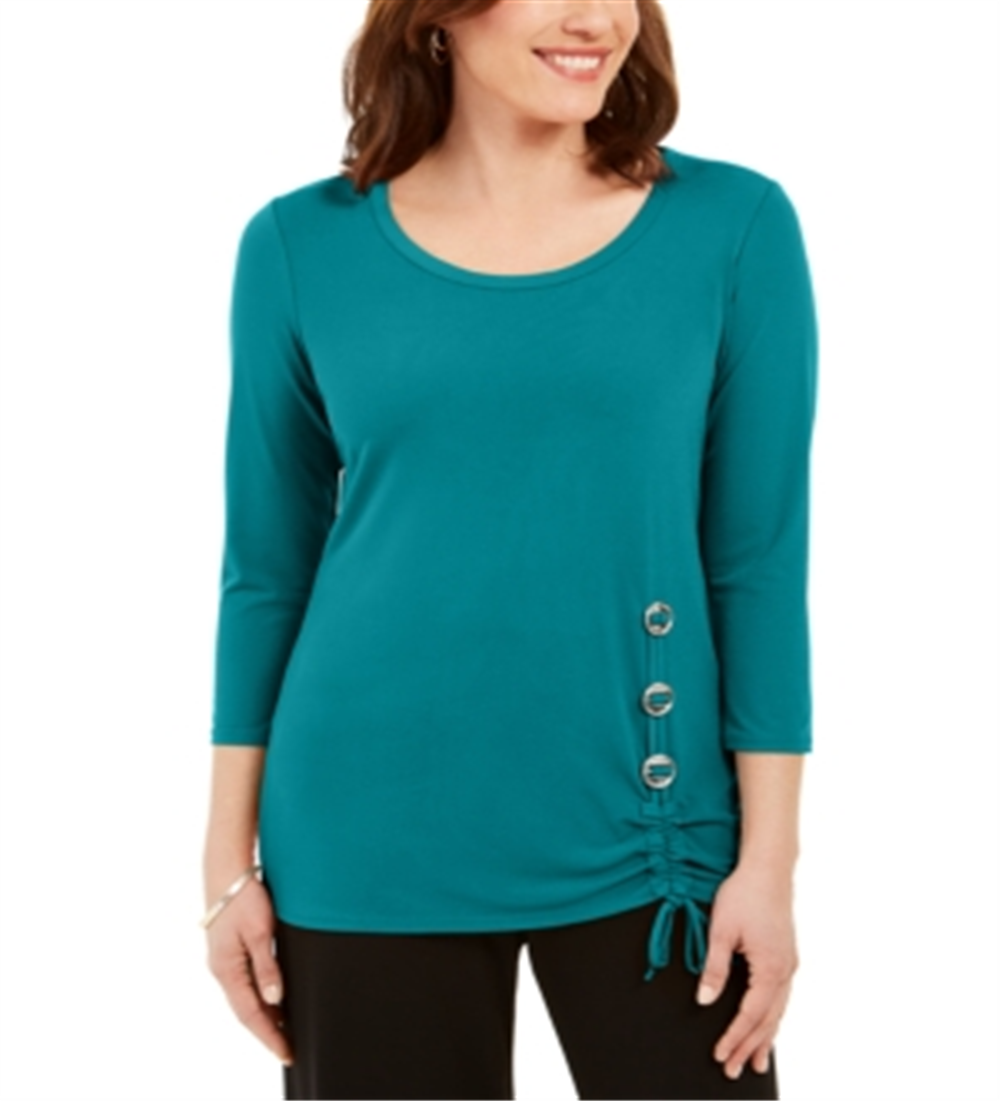 JM Collection Women's Hardware Trim Tunic Blue Size Medium