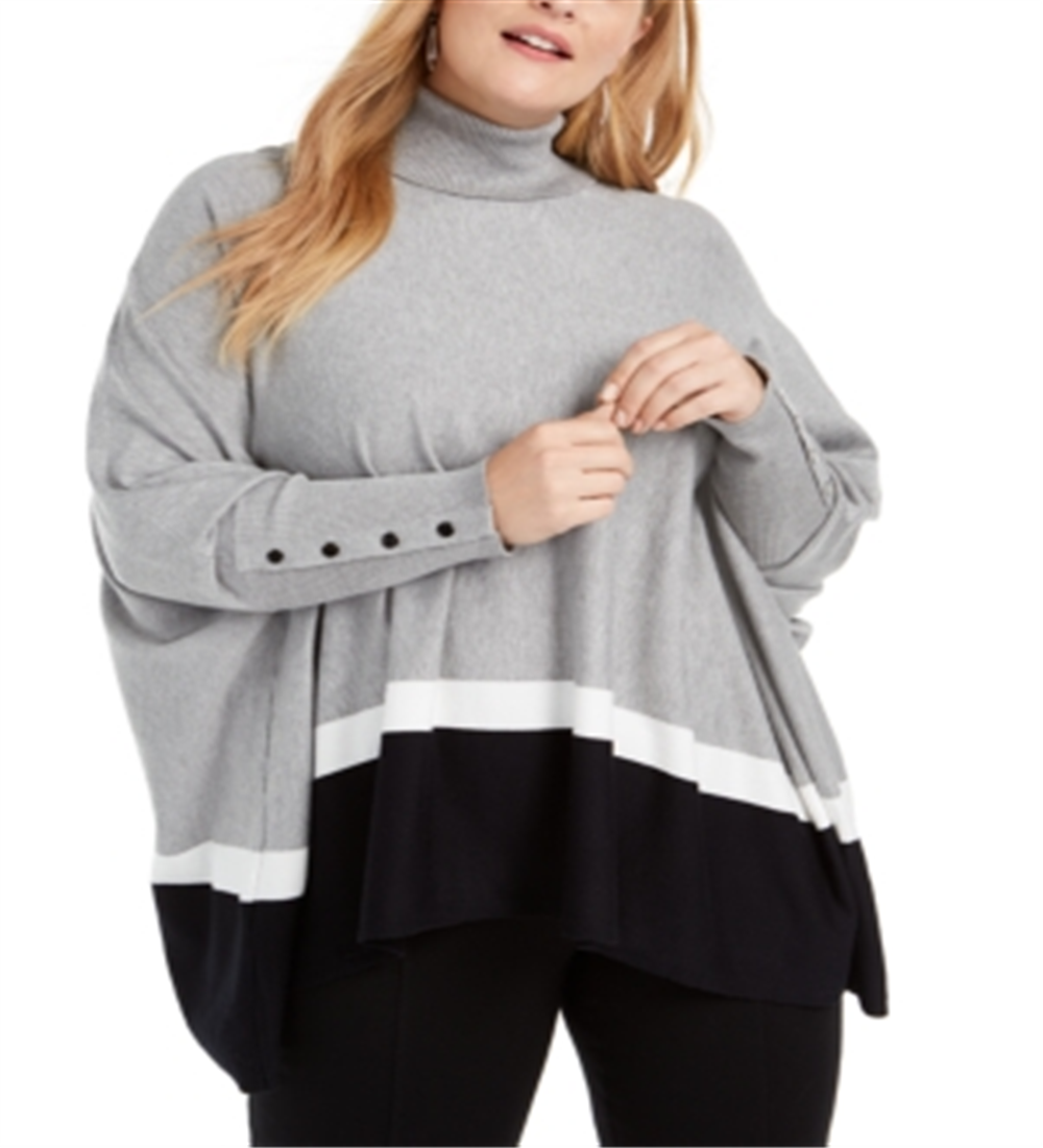 Alfani Women's Plus Colorblock Poncho Gray Size 1X