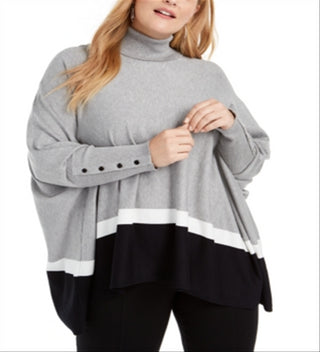 Alfani Women's Plus Colorblock Poncho Gray Size 1X
