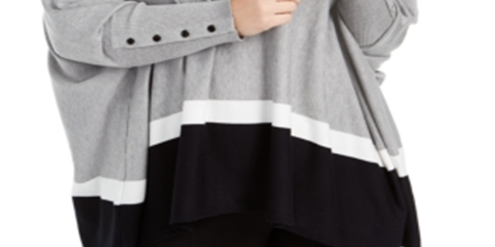 Alfani Women's Plus Colorblock Poncho Gray Size 1X