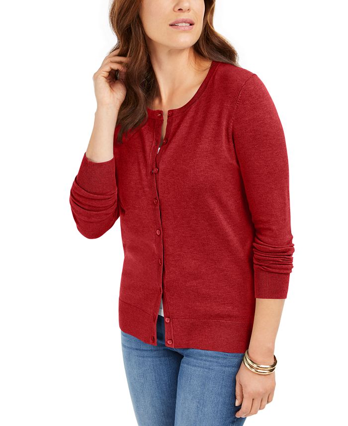 Charter Club Women's Long Sleeve Button Front Cardigan Red Size XS