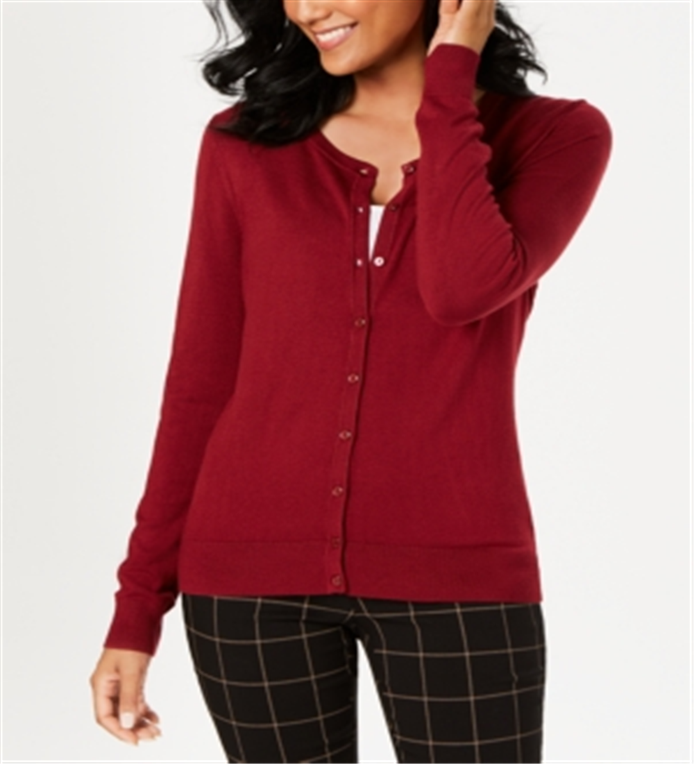 Charter Club Women's Long Sleeve Button Front Cardigan Red Size XS