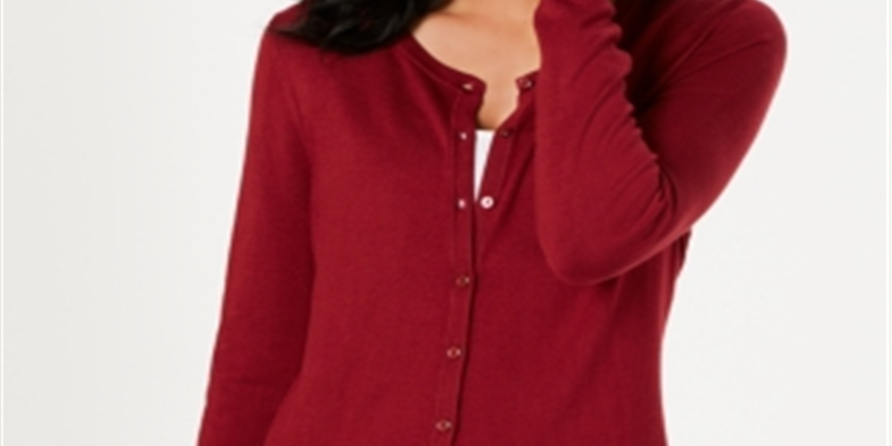 Charter Club Women's Long Sleeve Button Front Cardigan Red Size XS