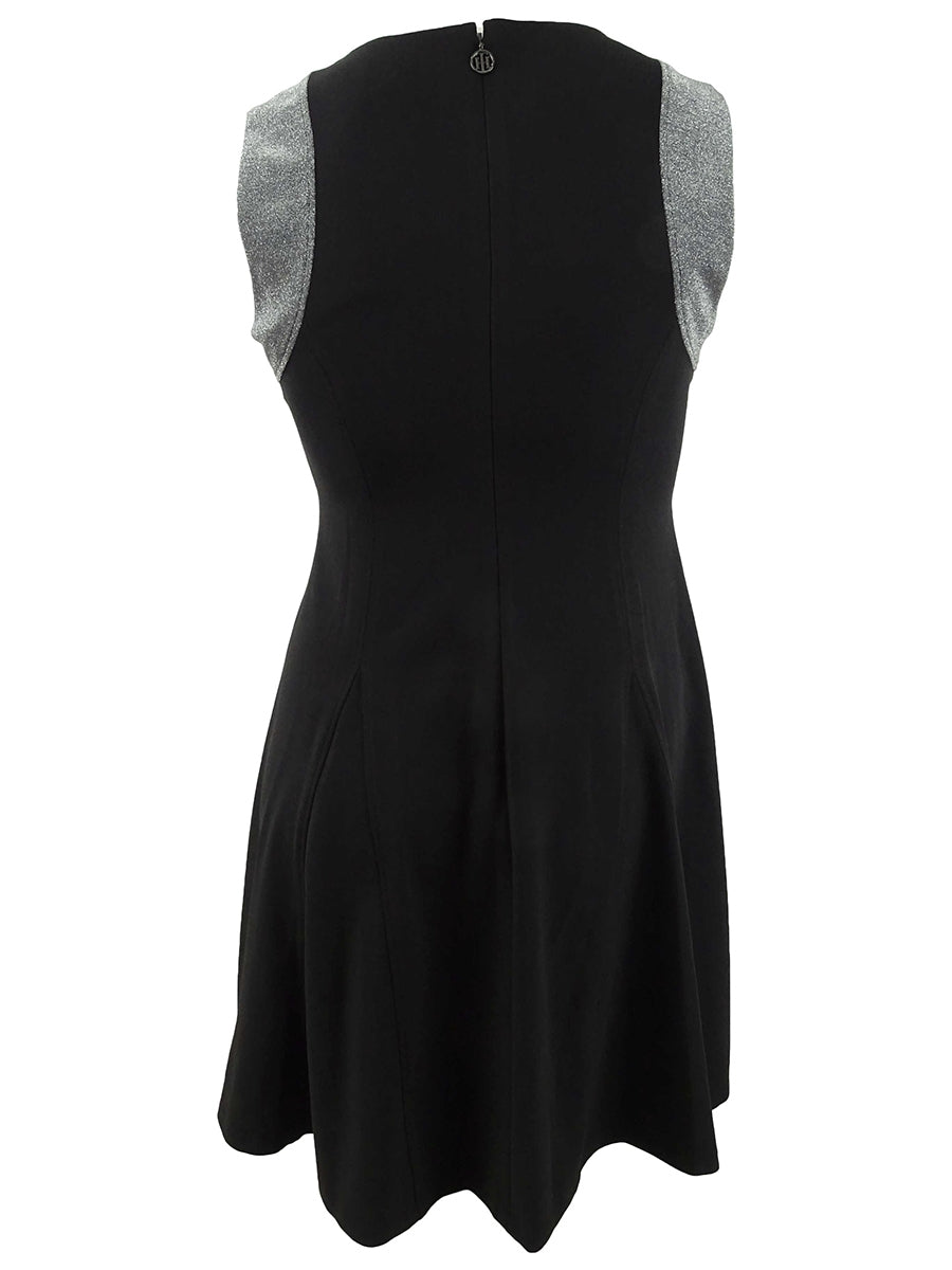 Tommy Hilfiger Women's Matte Metallic Fit Flare Dress Black Size 12