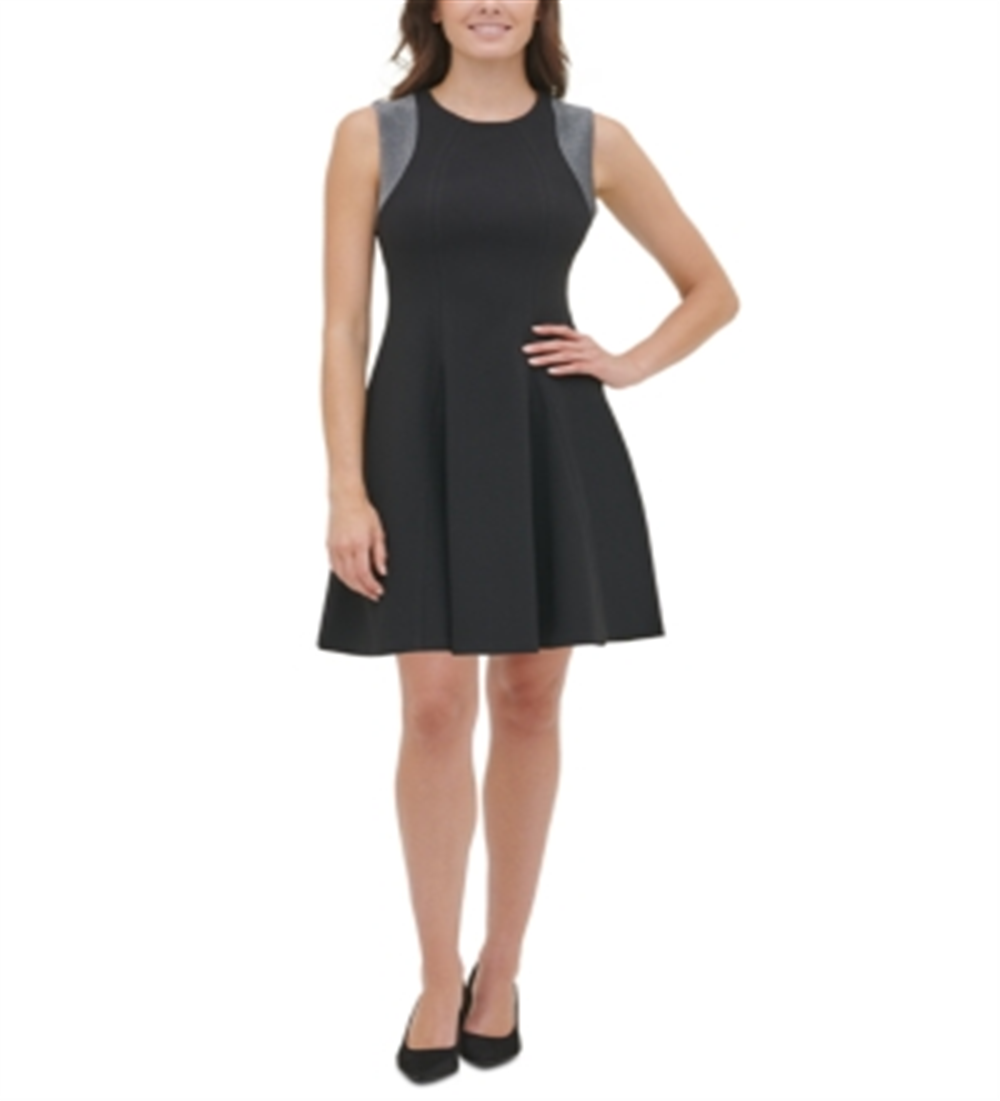 Tommy Hilfiger Women's Matte Metallic Fit Flare Dress Black Size 12