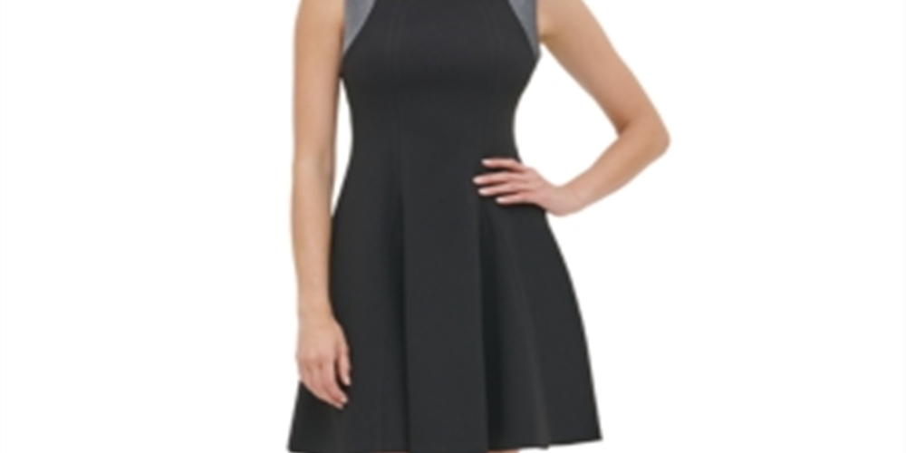 Tommy Hilfiger Women's Matte Metallic Fit Flare Dress Black Size 12