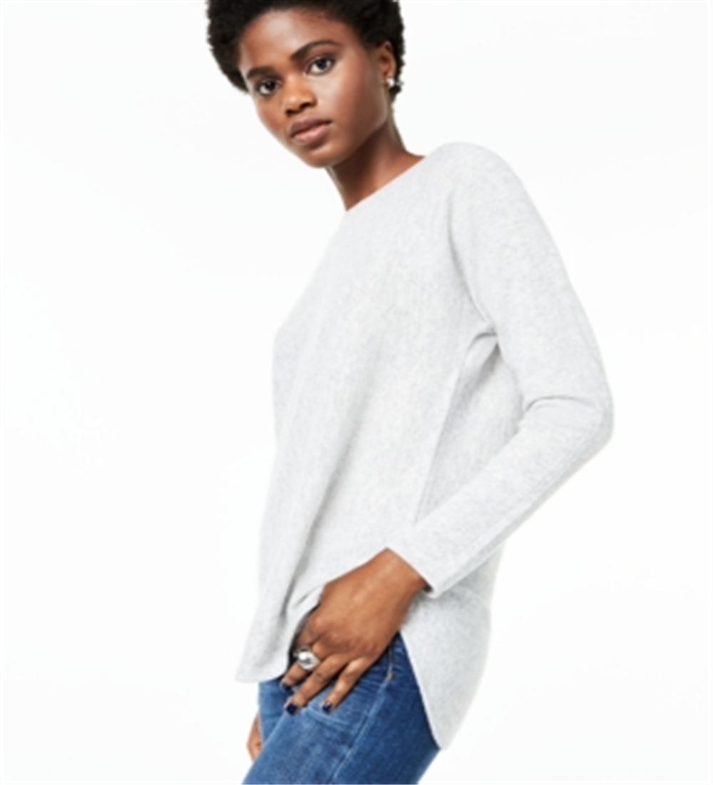 Charter Club Women's Pure Cashmere Long Sleeve Shirttail Sweater Gray Size Petite S