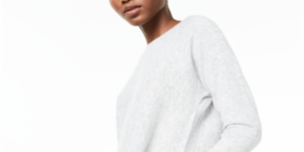 Charter Club Women's Pure Cashmere Long Sleeve Shirttail Sweater Gray Size Petite S