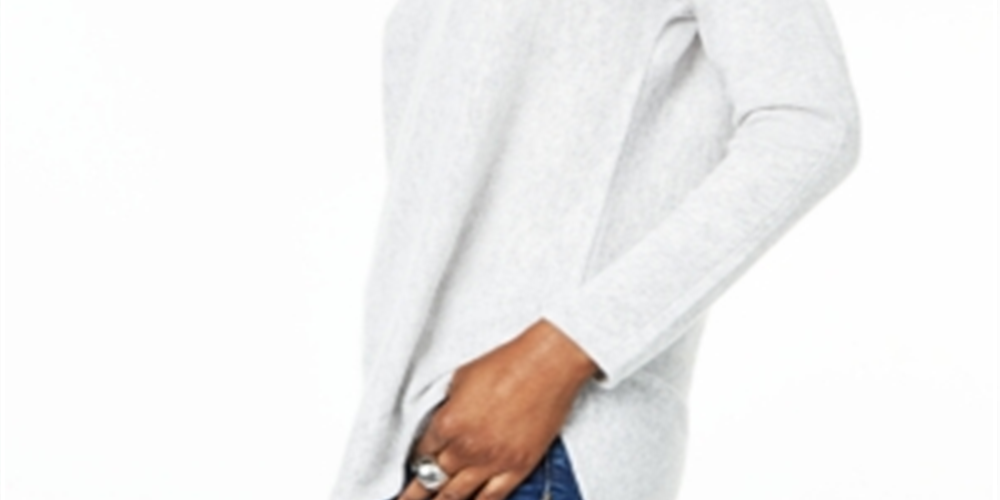 Charter Club Women's Pure Cashmere Long Sleeve Shirttail Sweater Gray Size Petite S