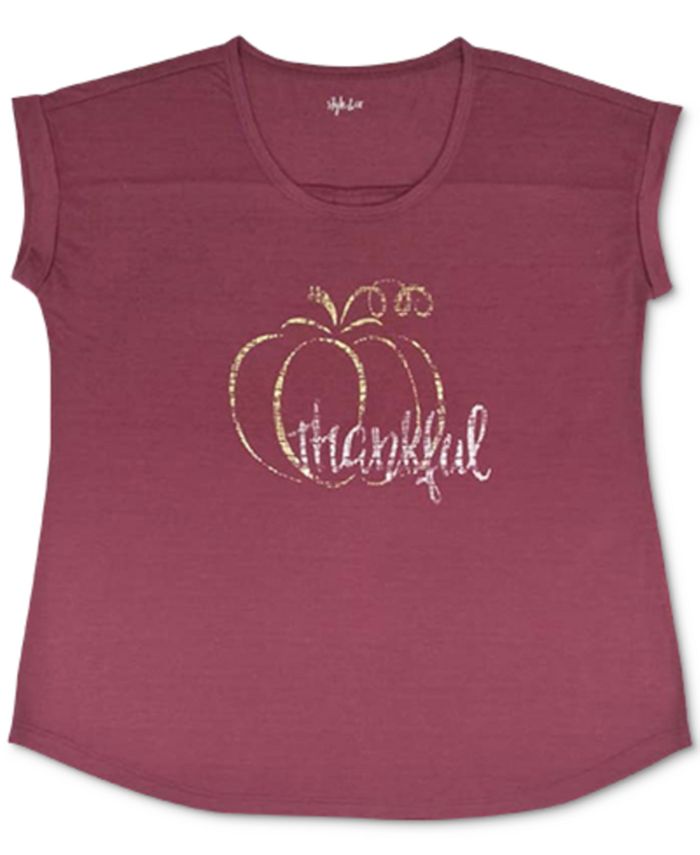 Style & Co Women's Thankful Graphic T-Shirt -Red Size Medium