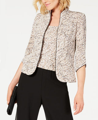 Alex Evenings Women's Lord & Taylor Printed Twin Set Jacket Brown Size Petite X-Large