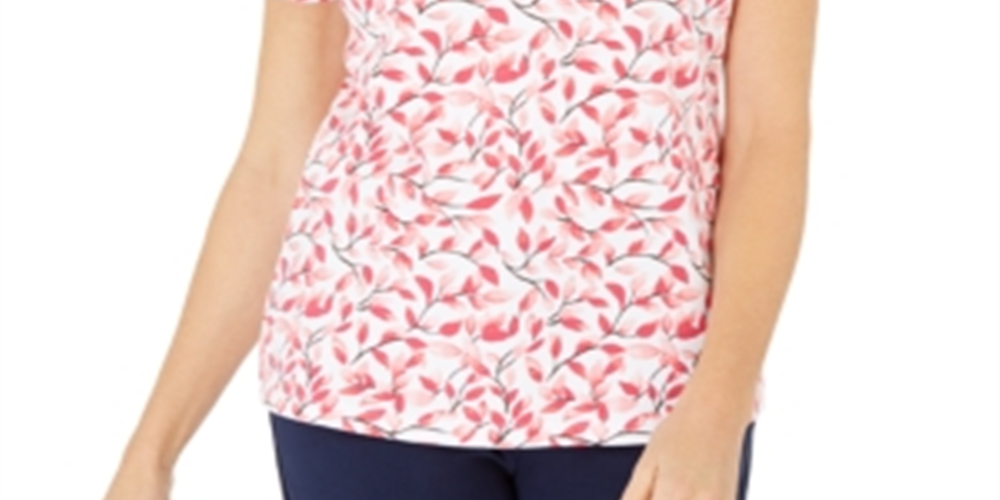 Karen Scott Women's Printed Henley Top Pink Size Medium