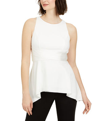 Adrianna Papell Women's Tie-Back Peplum Top White Size 18