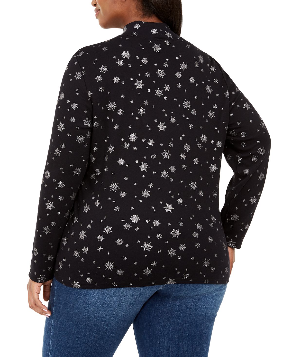 Karen Scott Women's Plus Snowy Glory Printed Mock Neck Top Black Size 0X