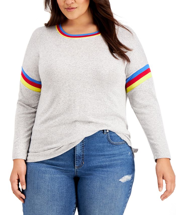 Style & Co Women's Plus Striped-Trim Top Maroon Size 3X