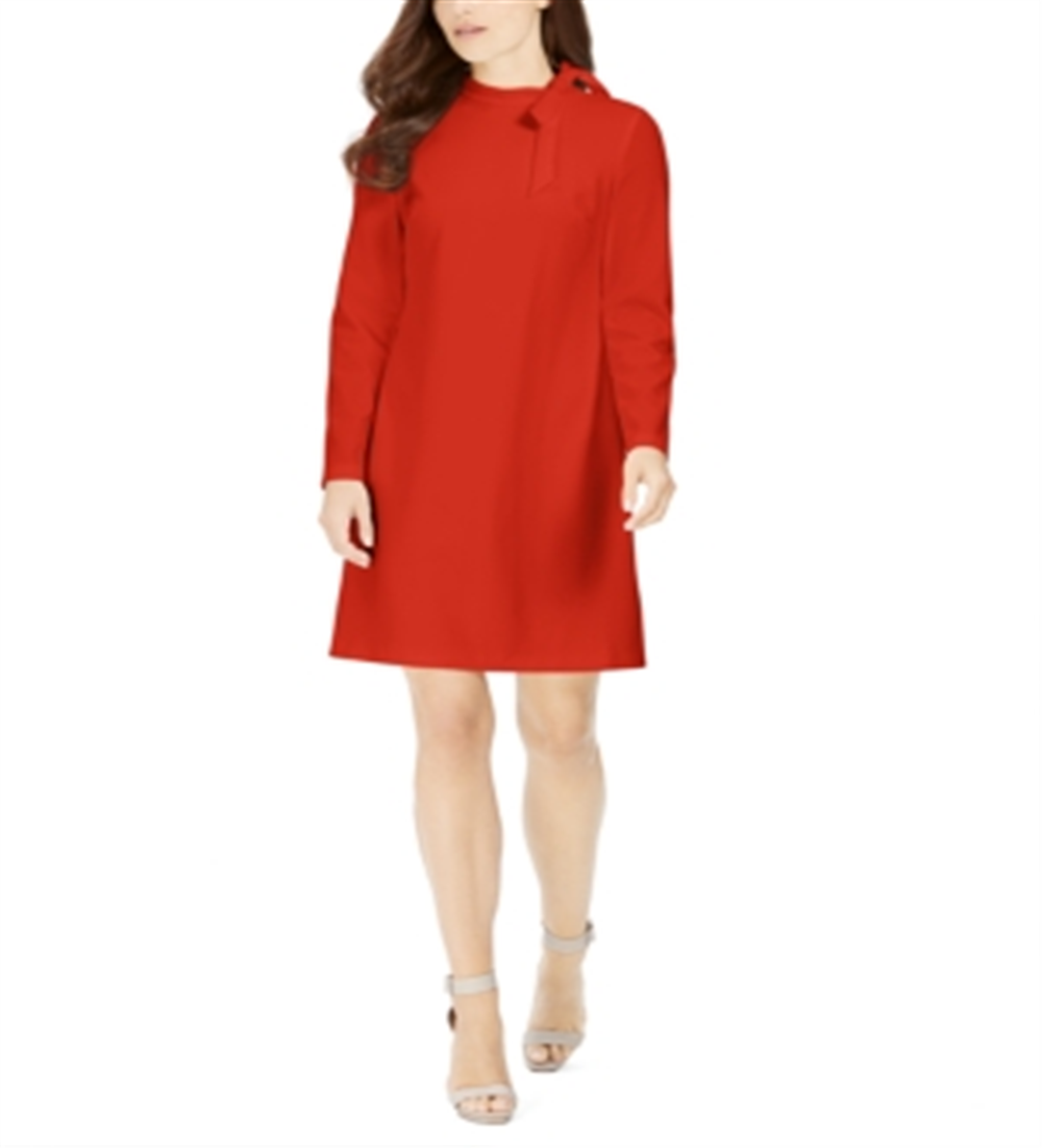 Calvin Klein Women's  Mandarin Collar Above the Knee Shift Dress Red Size 14