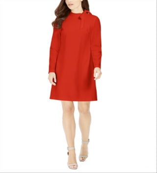Calvin Klein Women's  Mandarin Collar Above the Knee Shift Dress Red Size 14