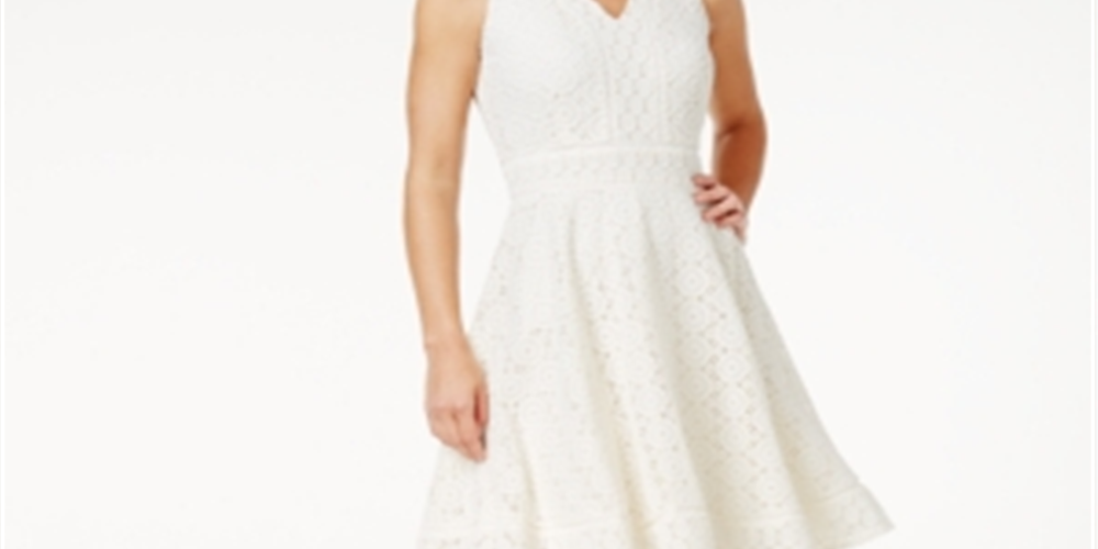 Charter Club Women's Lace Fit & Flare Dress White  Size Petite Medium
