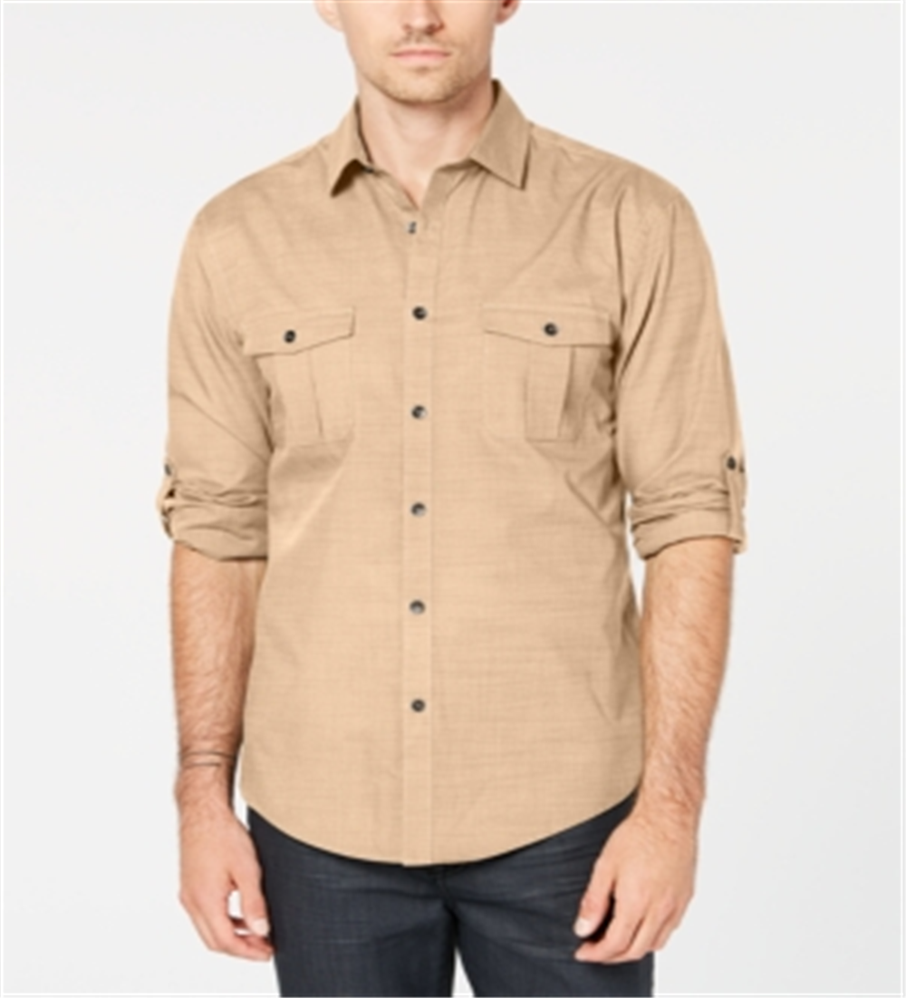 Alfani Men's Warren Woven Textured Button Down Shirt Brown Size XXX-Large