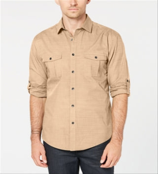 Alfani Men's Warren Woven Textured Button Down Shirt Brown Size XXX-Large