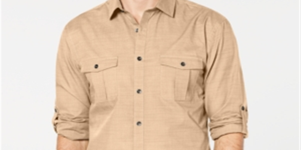 Alfani Men's Warren Woven Textured Button Down Shirt Brown Size XXX-Large