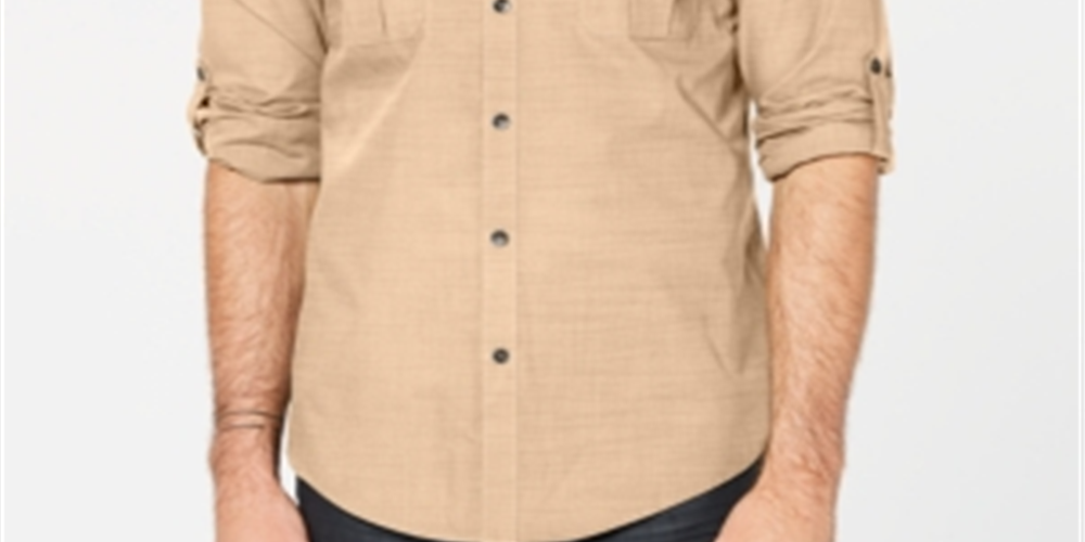 Alfani Men's Warren Woven Textured Button Down Shirt Brown Size XXX-Large