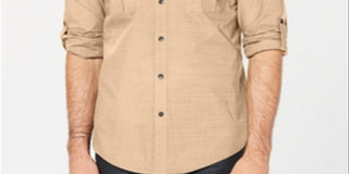 Alfani Men's Warren Woven Textured Button Down Shirt Brown Size XXX-Large