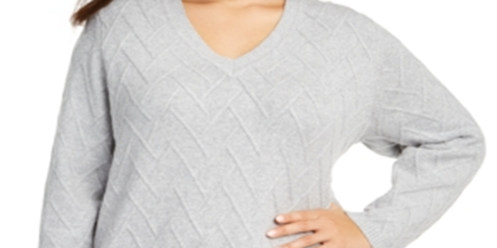calvin-klein-womens-plus-chevron-stitch-v-neck-sweater-gray-size-0x