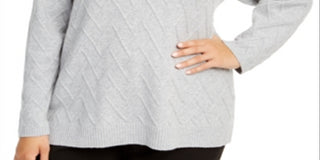 Calvin Klein Women's Plus Chevron Stitch V Neck Sweater Gray Size -0X