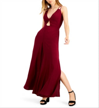 Bar III Women's Peekaboo Cutout Jumpsuit Maroon Size Small