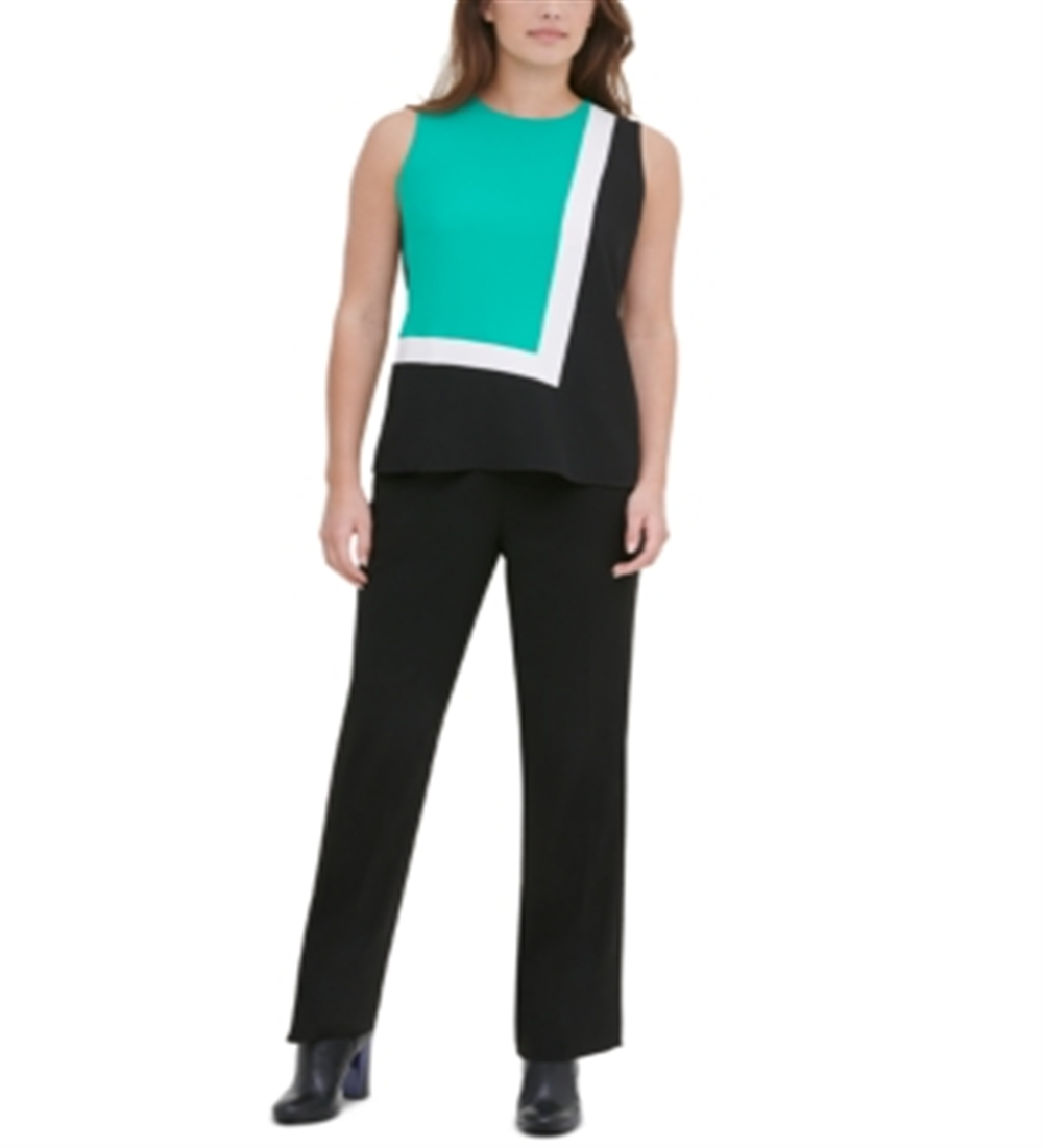 Calvin Klein Women's Colorblock Sleeveless Keyhole Back Top Green Size X-Large