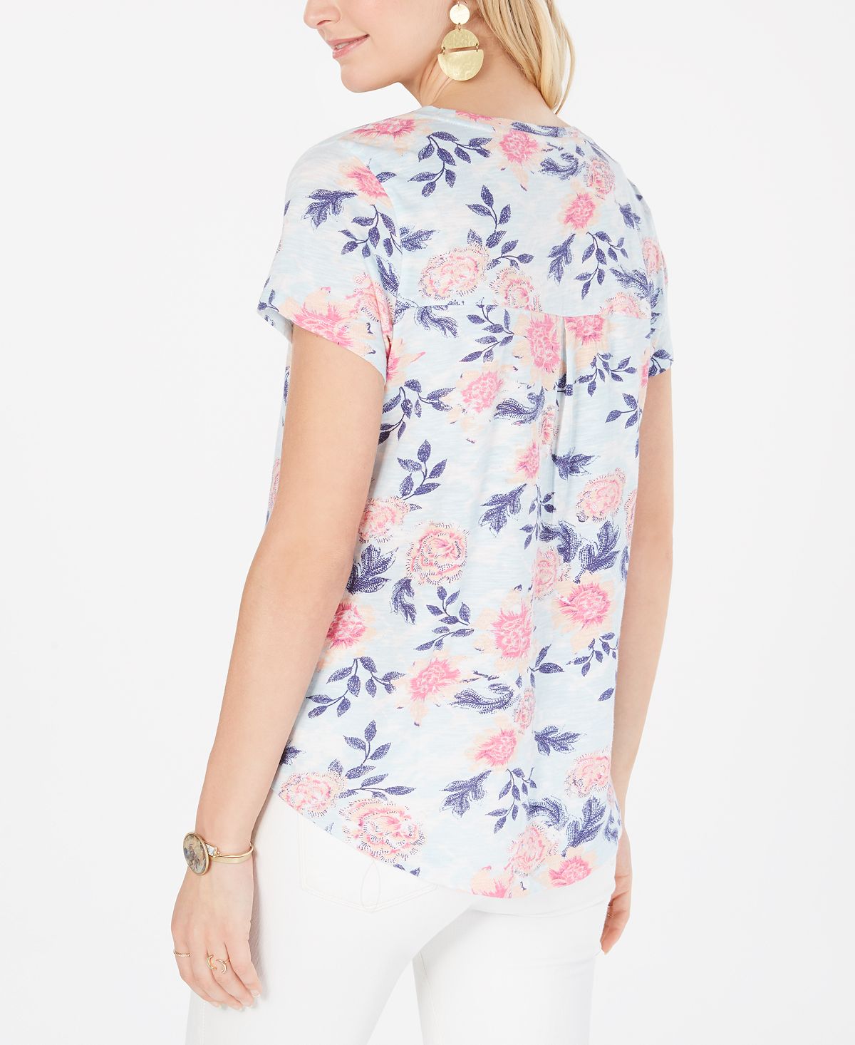 Style & Co Women's Cotton Floral Print Top Blue Size Large