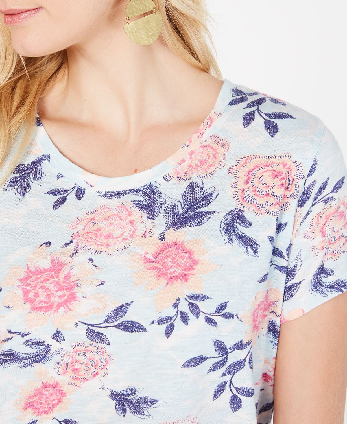 Style & Co Women's Cotton Floral Print Top Blue Size Large