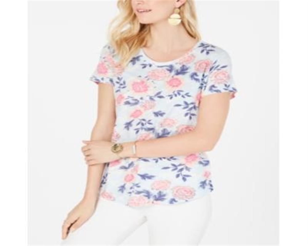 Style & Co Women's Cotton Floral Print Top Blue Size Large